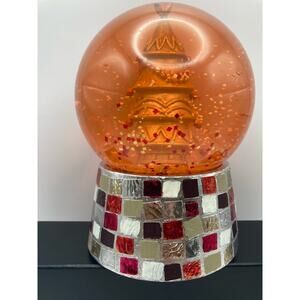 Neiman Marcus Orange Christmas Snow Globe Tile looking Base Plays Jingle Bells